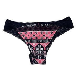 La Senza Naughty Nice Fair Isle Cheeky Lace Trim Holiday Panty Size Medium